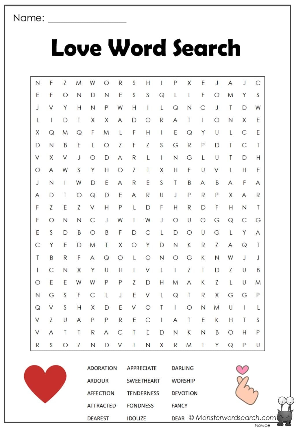 Love Word Search Puzzles Printable