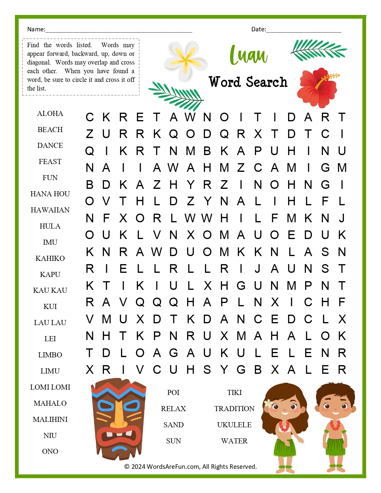 Free Printable Hawaii Word Search