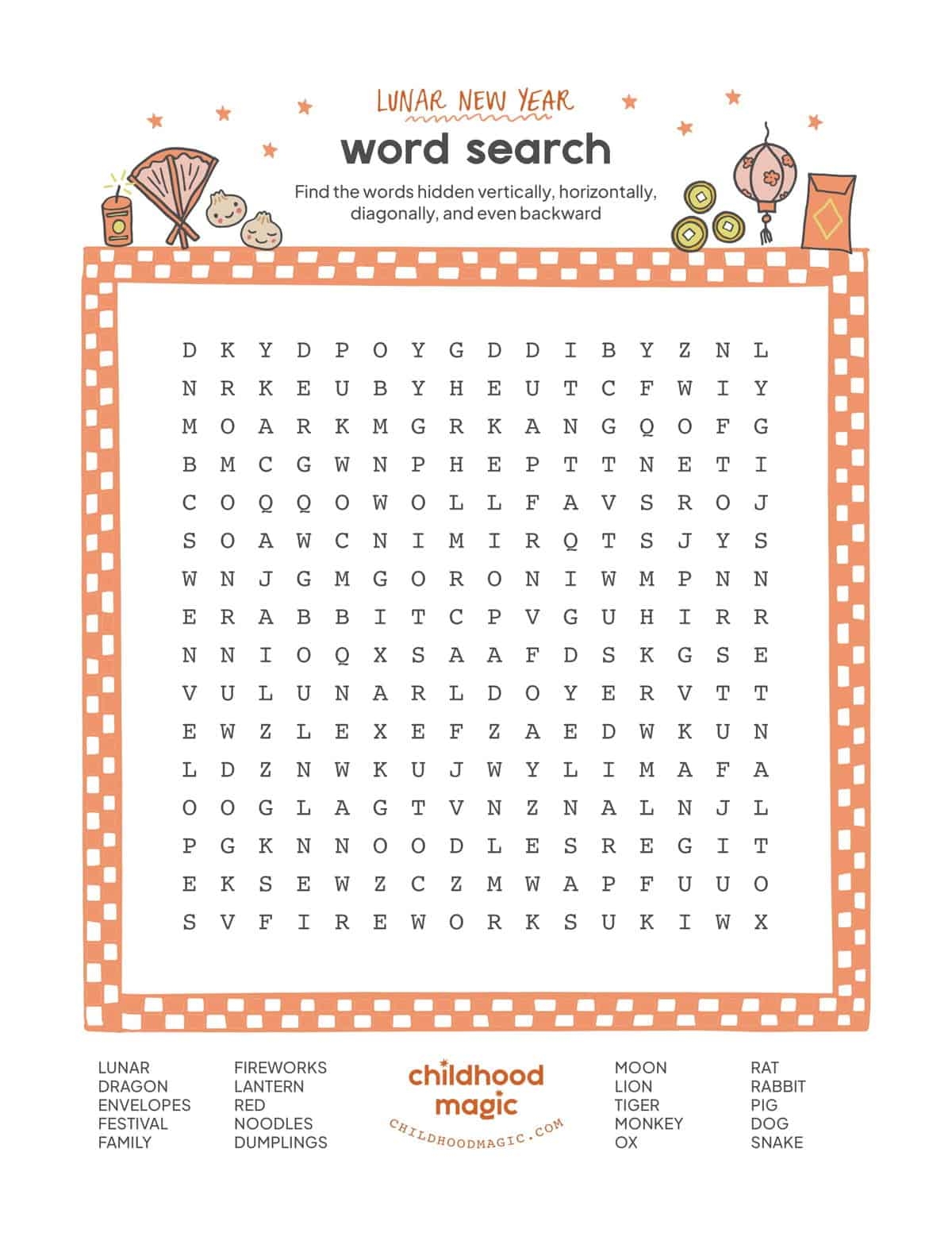 Printable Chinese New Year Word Search