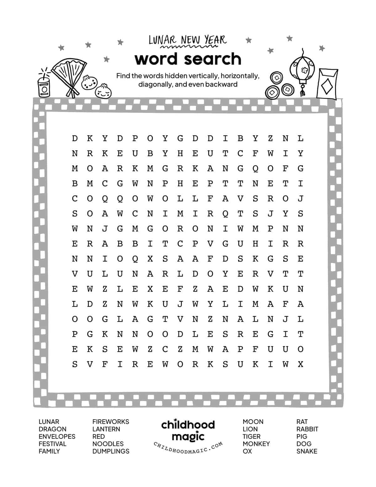 Lunar New Year Word Search Printable
