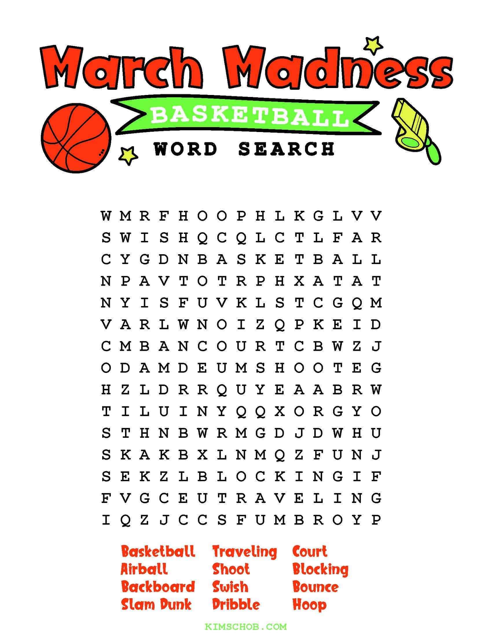 March Madness Word Search Printable