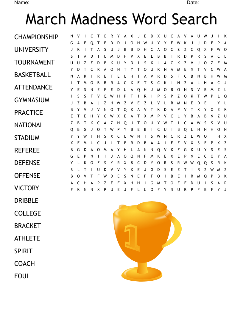 March Madness Word Search Printable