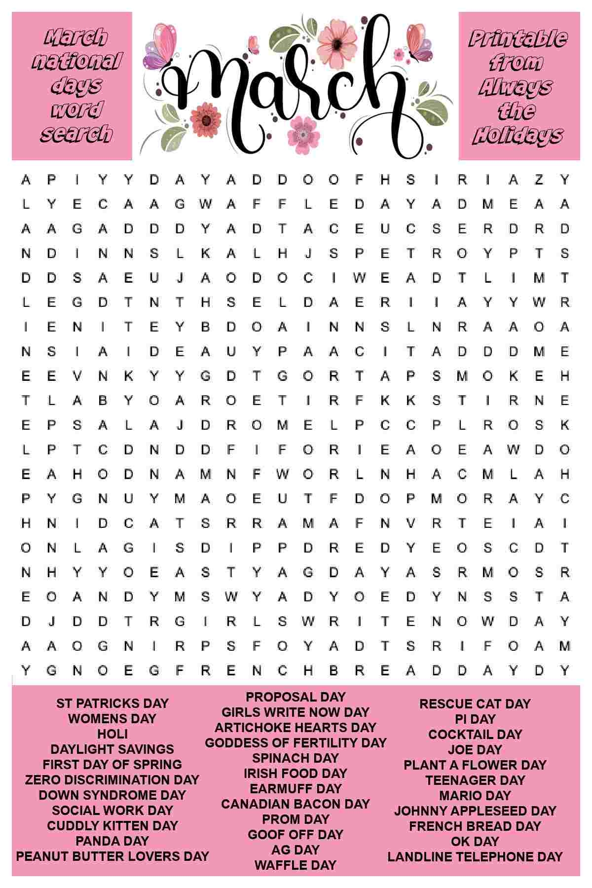 Word Search For Free Printable