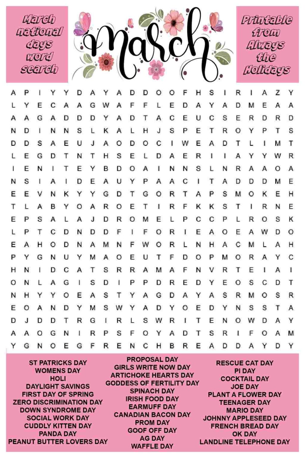 Printable March Word Search - Free Printable Word Search