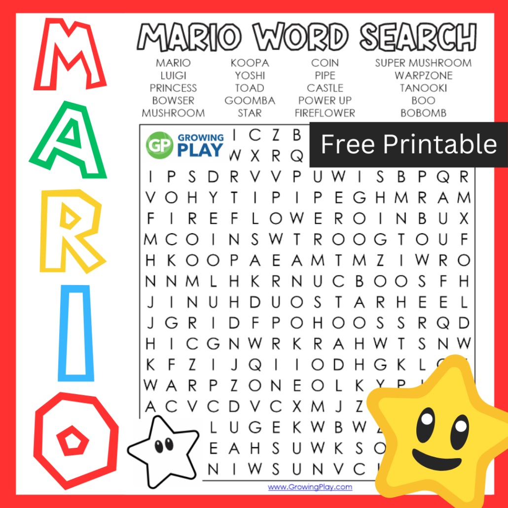 Super Mario Word Search Printable