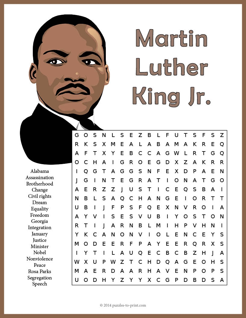 Mlk Word Search Free Printable