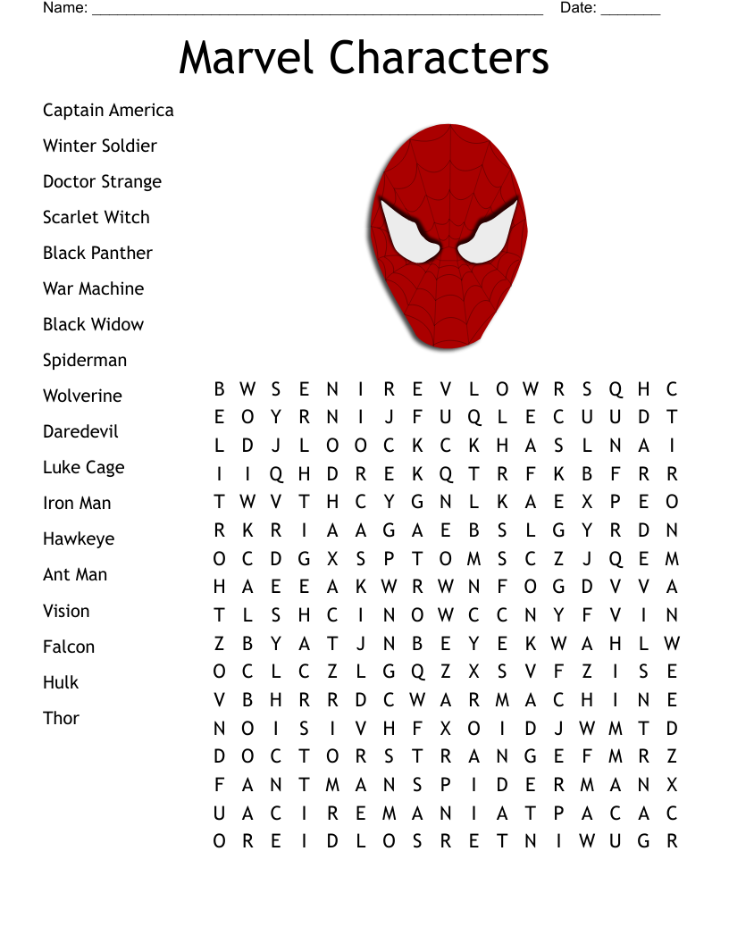 Printable Marvel Word Search