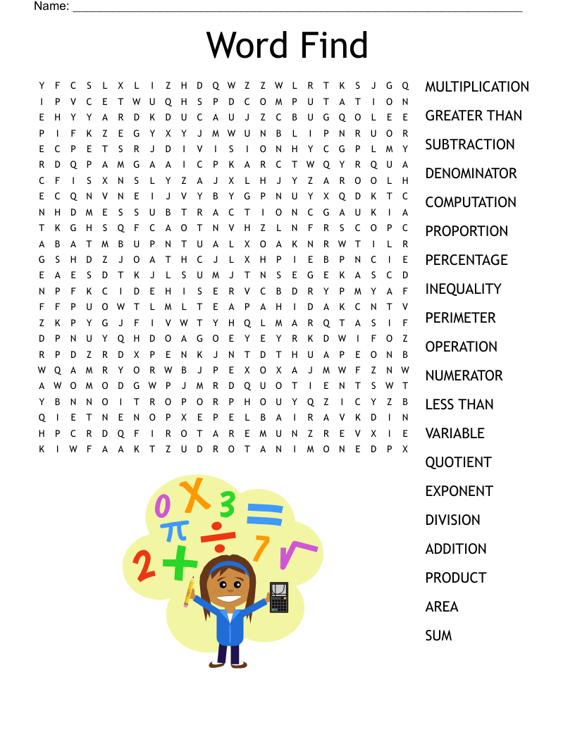 Math Terms Word Search WordMint