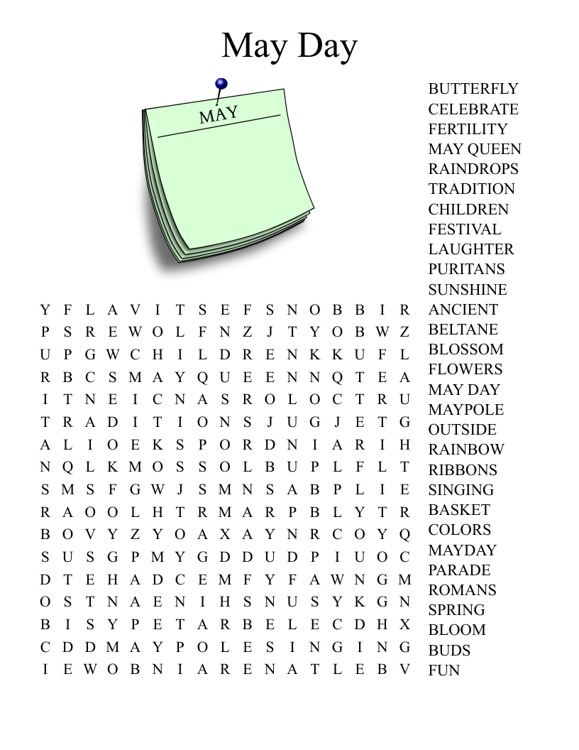 Free May Word Search Printable