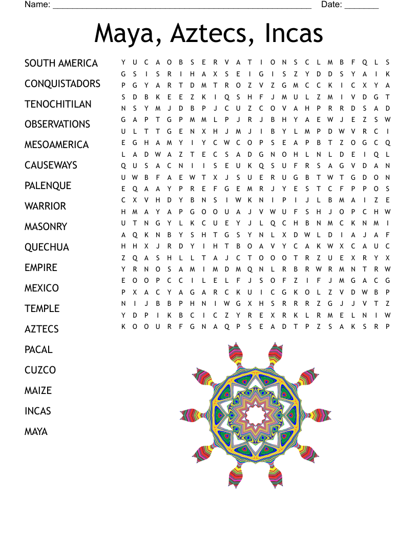Maya Aztecs Incas Word Search WordMint
