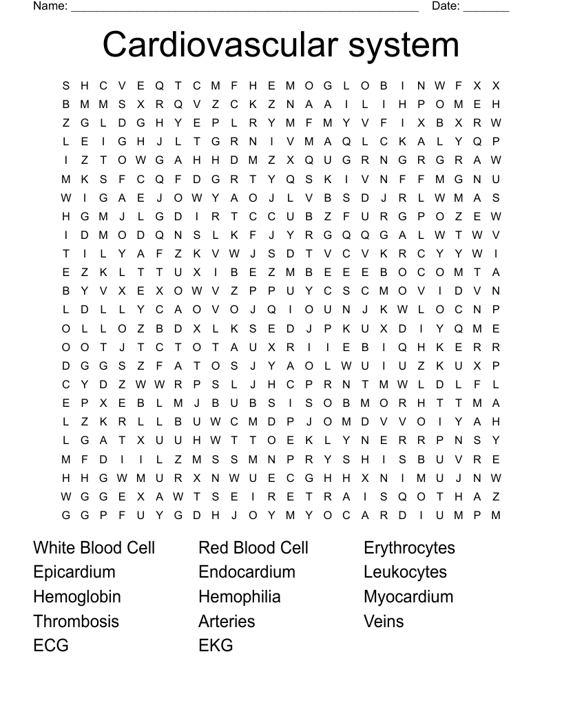 Printable Medical Terminology Word Search