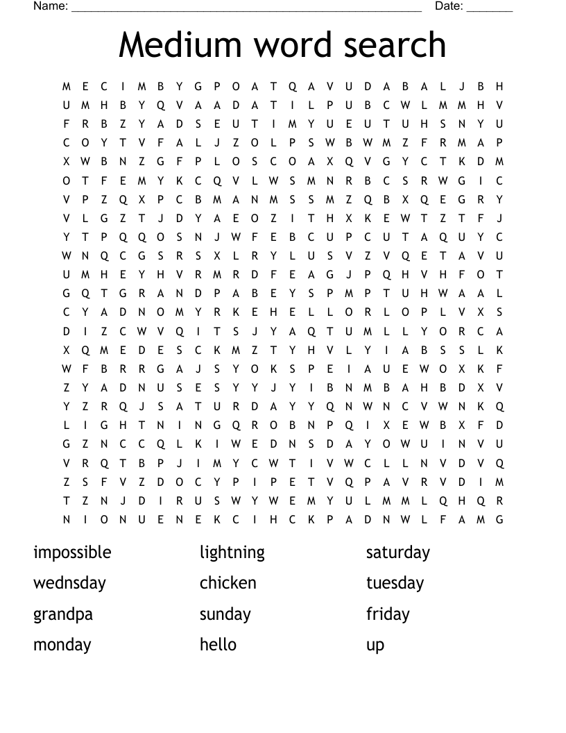 Word Search Medium Level Printable