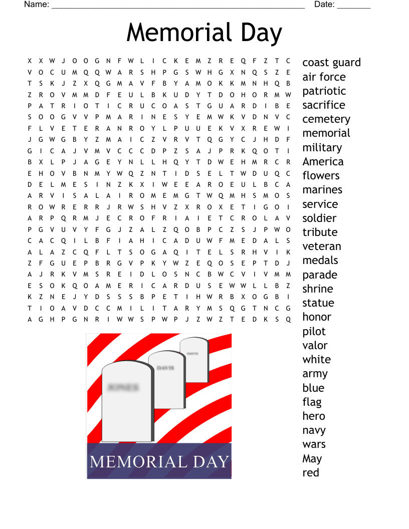 Memorial Day Word Search WordMint