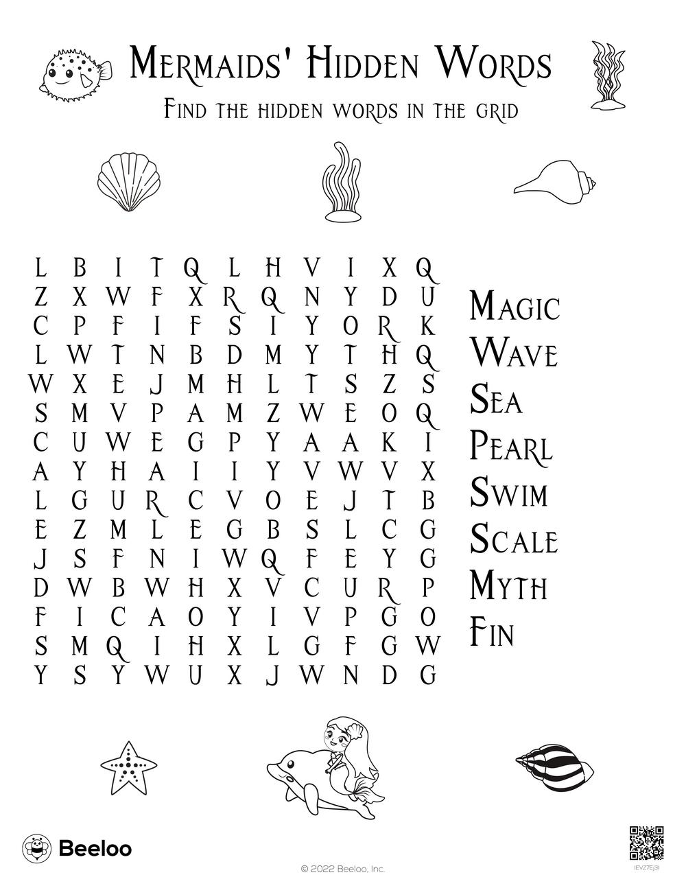 Mermaid themed Word Searches Beeloo Printable Crafts And 