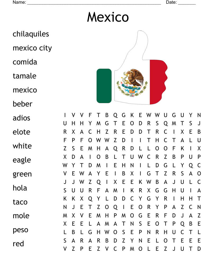 Mexico Word Search Printable