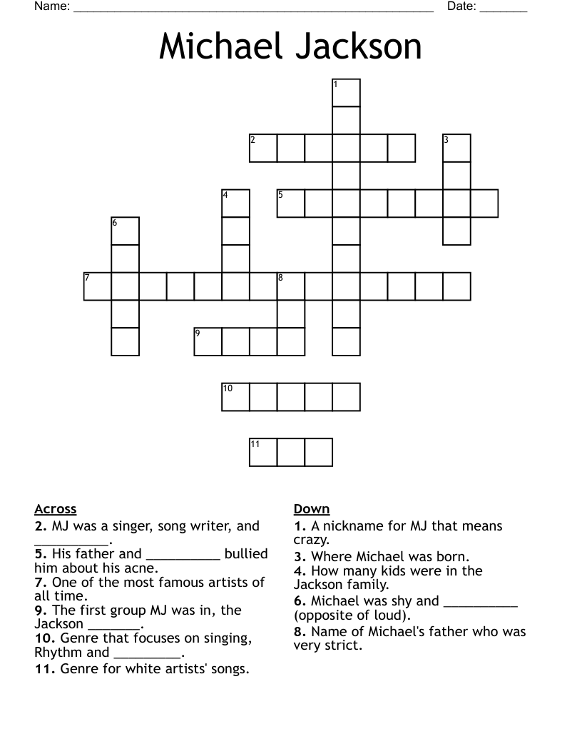 Michael Jackson Word Search Printable
