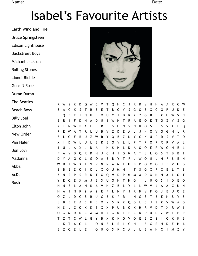 MICHAEL JACKSON Word Search WordMint