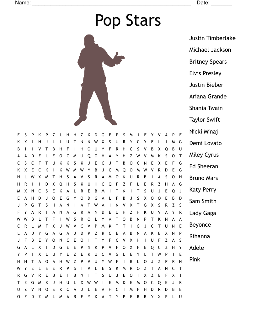 Michael Jackson Word Search WordMint