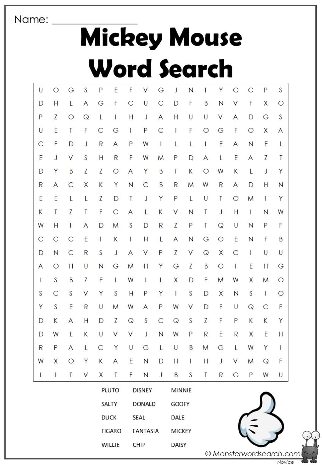 Mickey Mouse Word Search Printable
