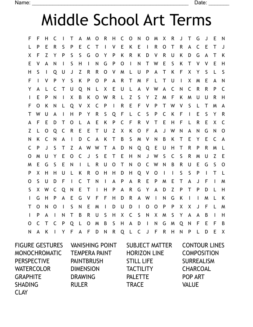 Middle School Art Terms Word Search WordMint
