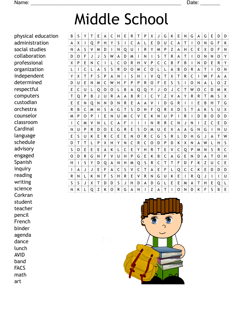 Word Search Printable For Middle School