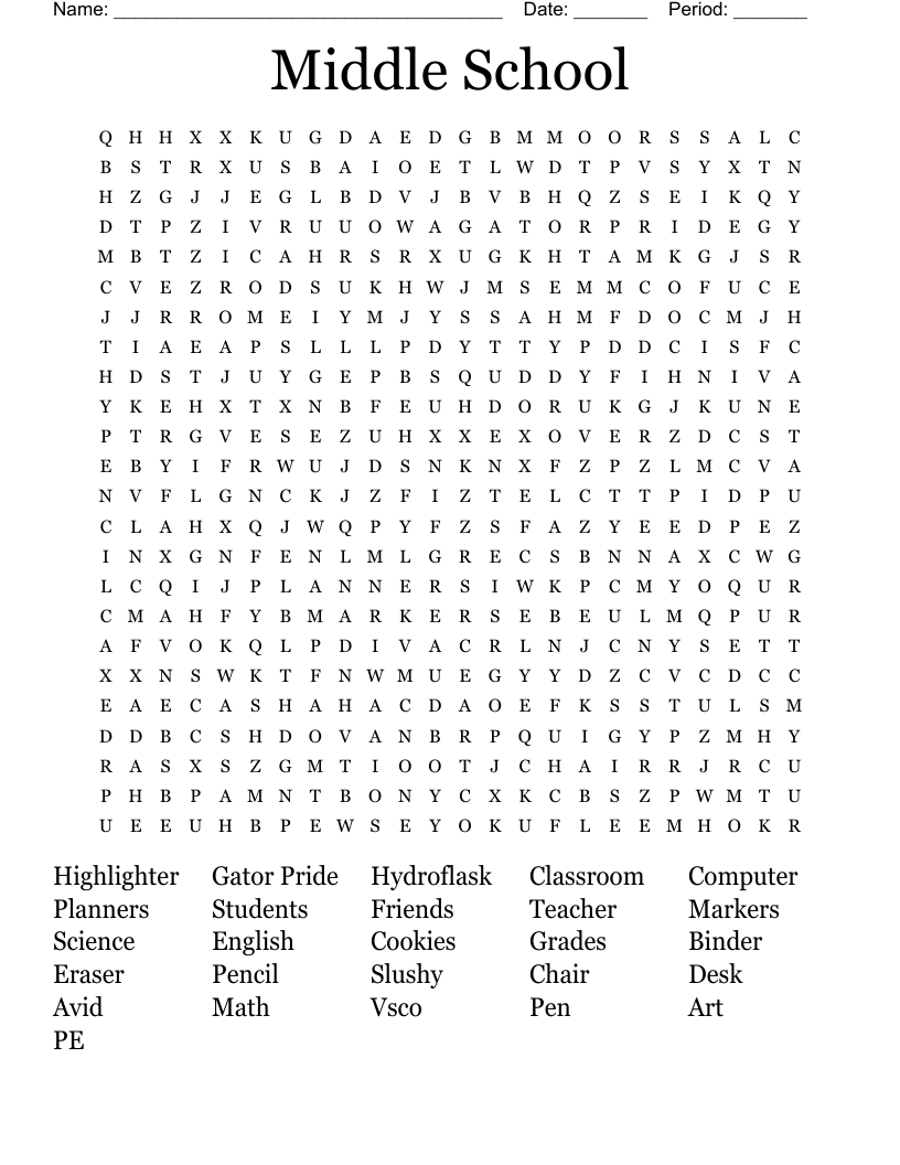 Word Search Middle School Free Printable