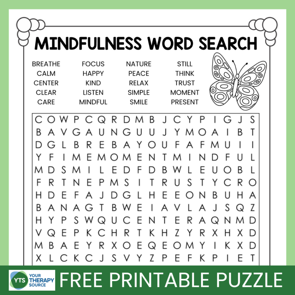 Mindfulness Word Search Puzzle Free Printable Your Therapy Source