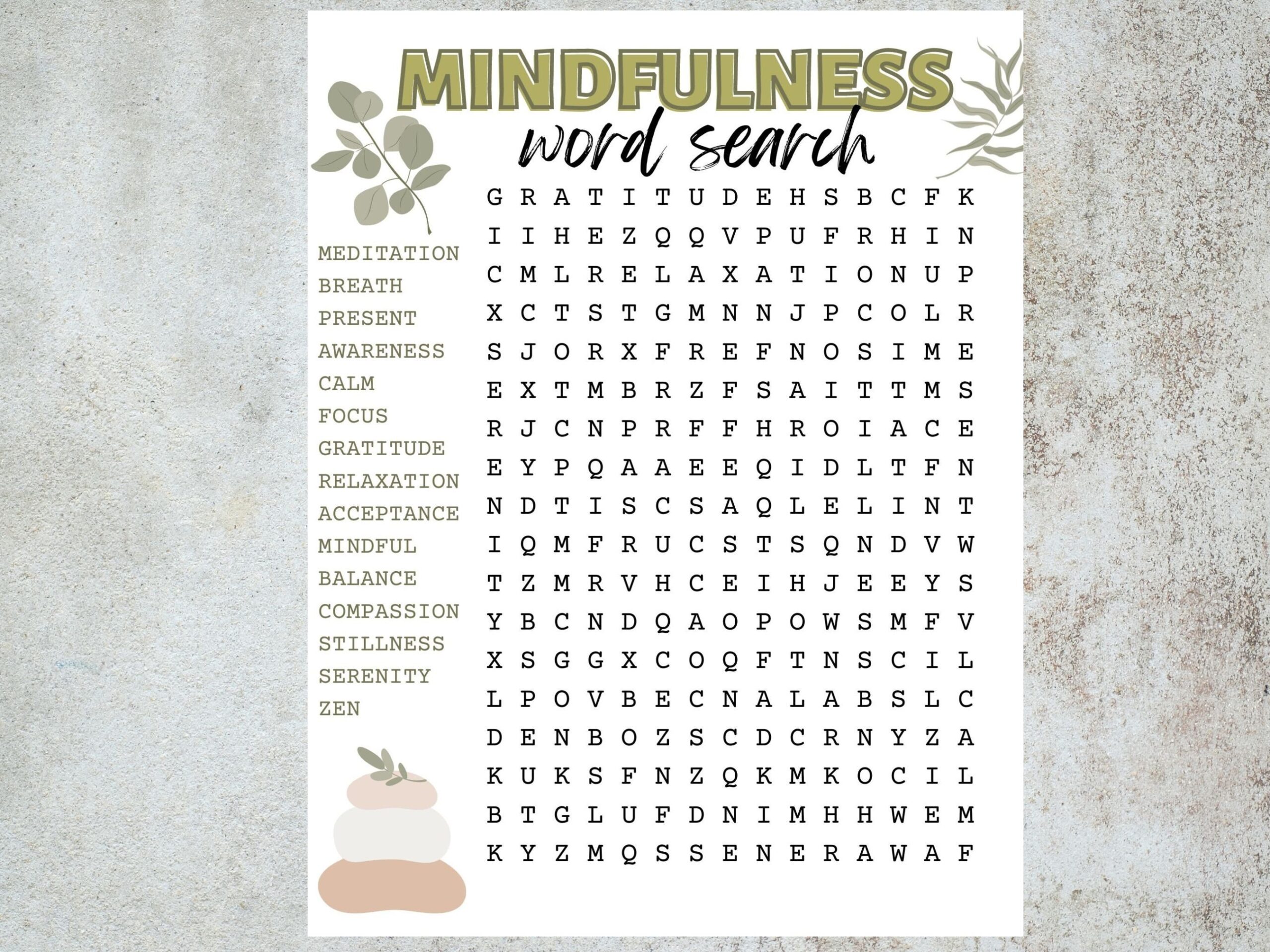 Mindfulness Word Search Puzzle Printable Relaxing And 