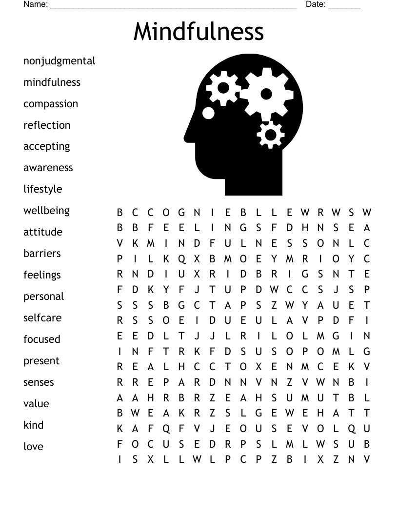 Mindfulness Word Search Printable