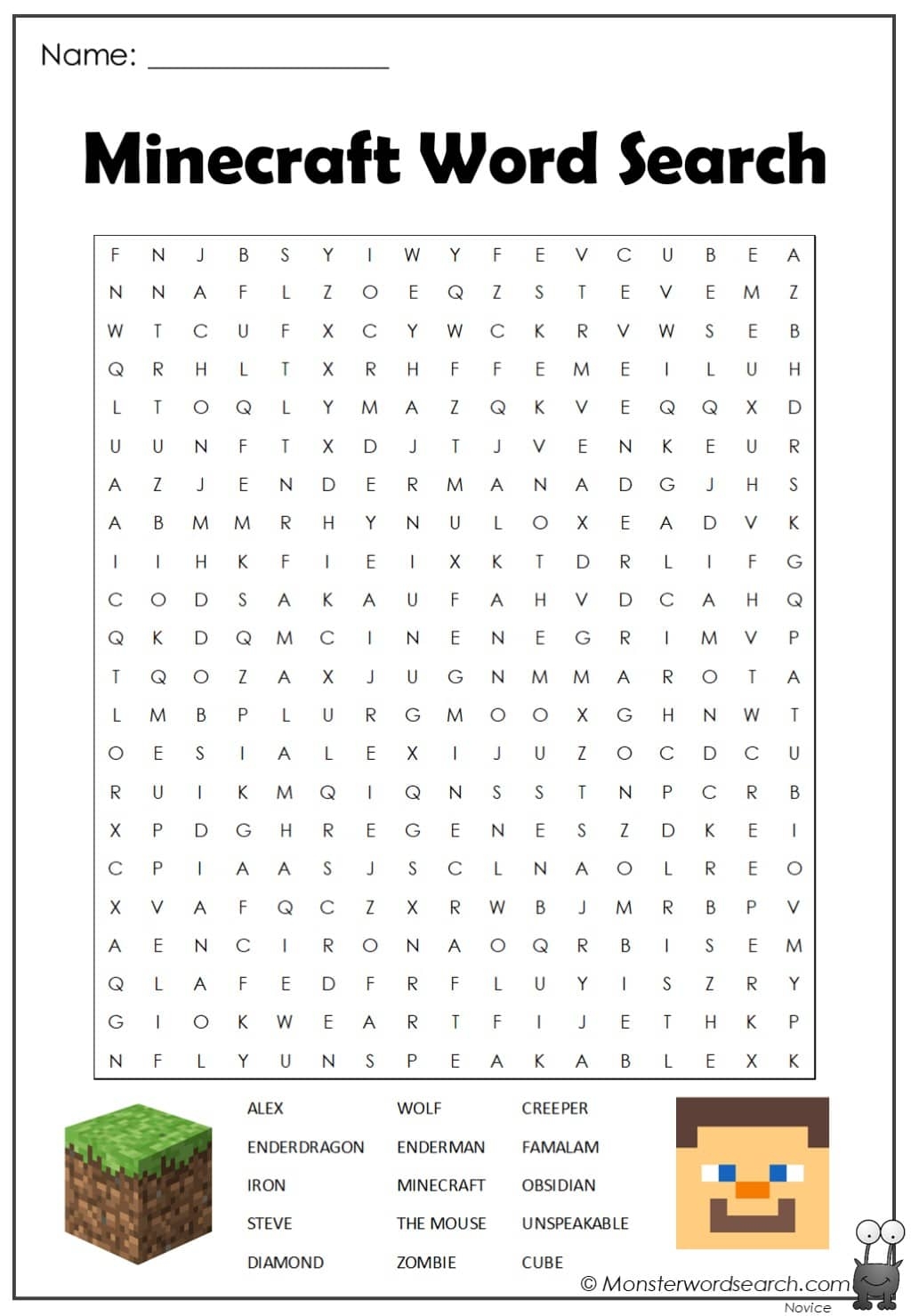 Printable Minecraft Word Search