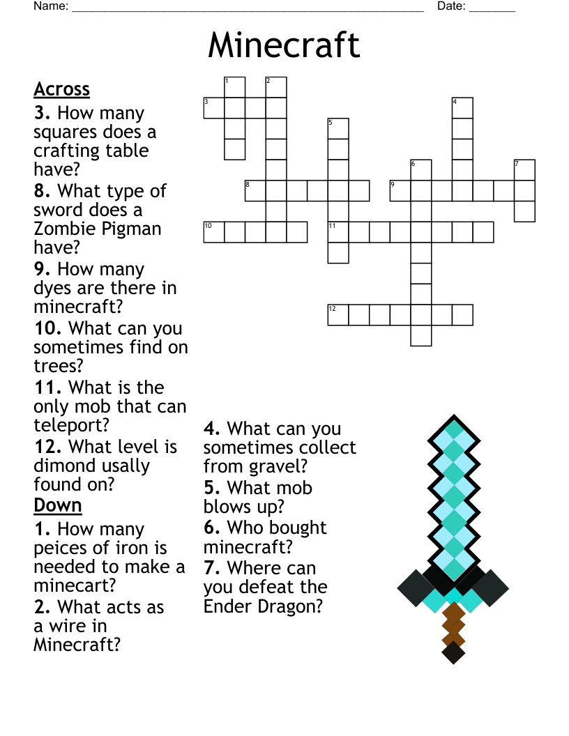 Free Printable Minecraft Word Search