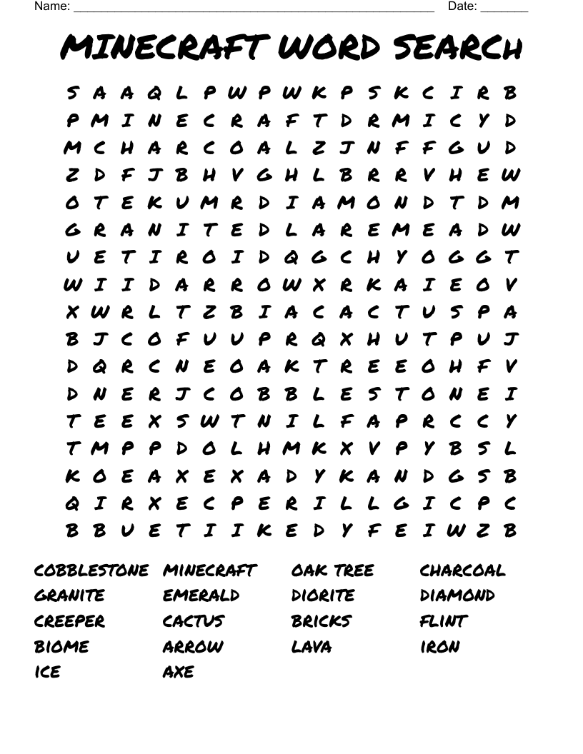 MINECRAFT WORD SEARCh WordMint