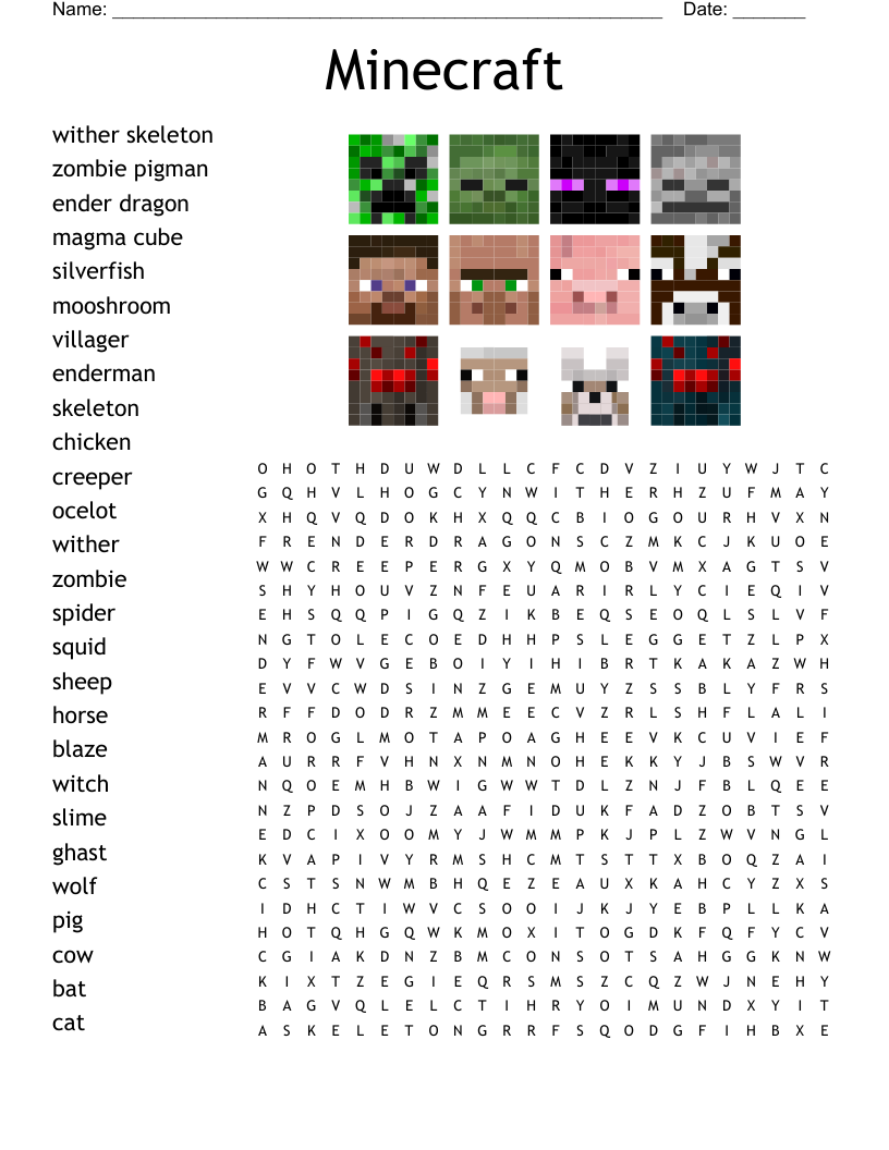 Minecraft Word Search WordMint