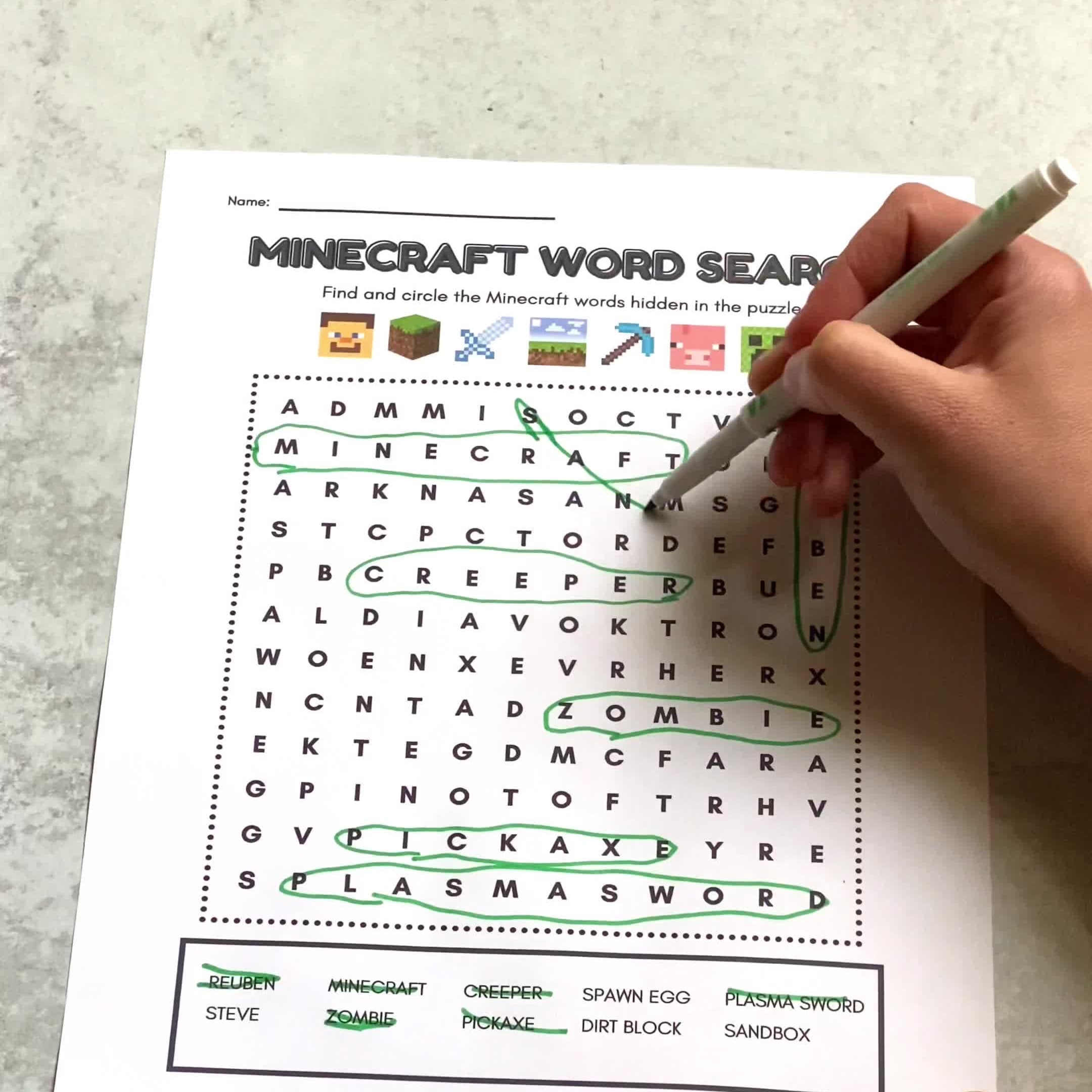 Printable Minecraft Word Search