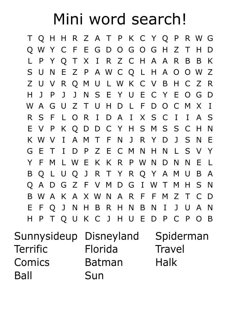 Mini Word Search Printable