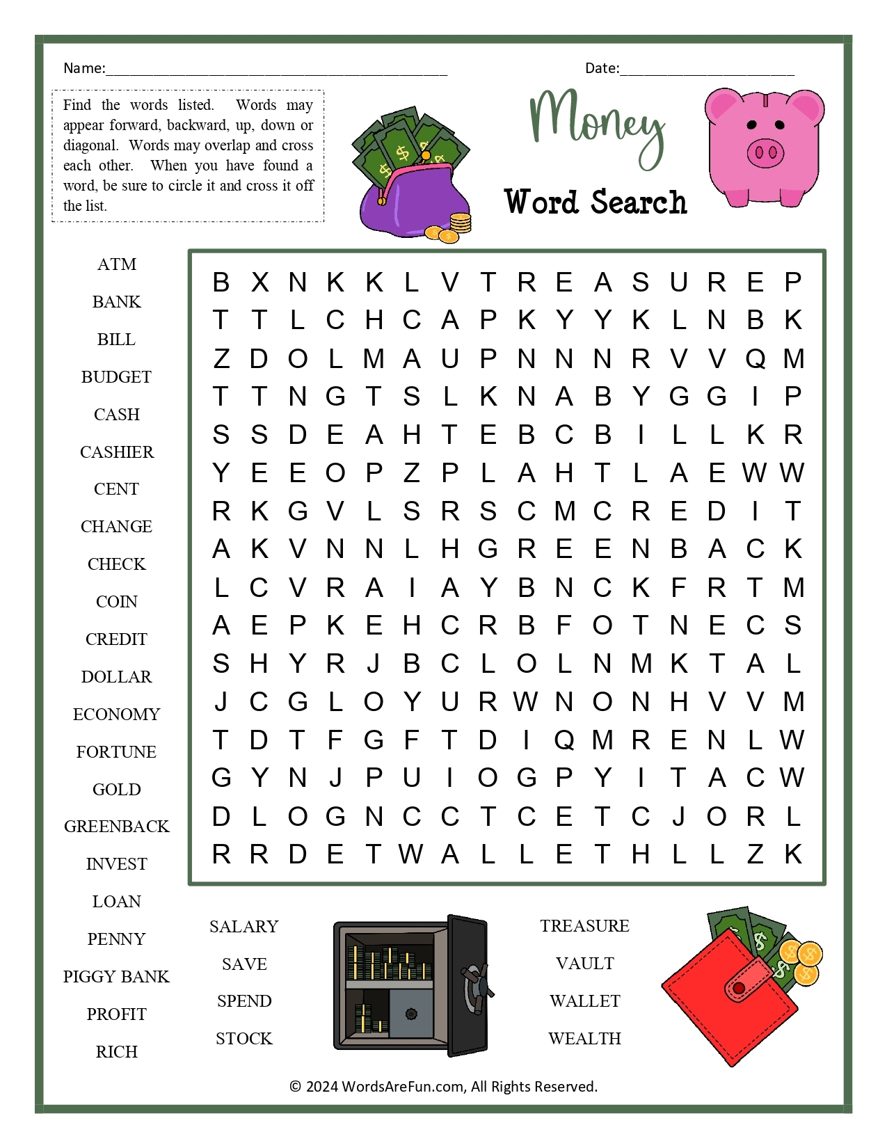 Money Word Search Printable