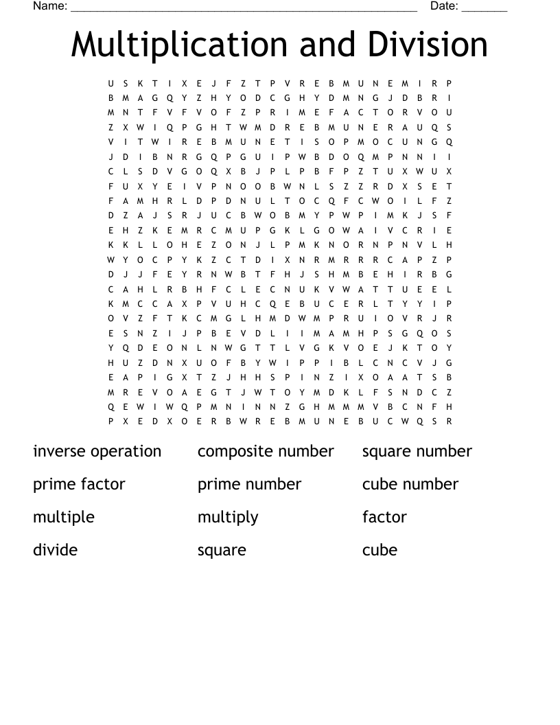 Multiplication And Division Word Search WordMint