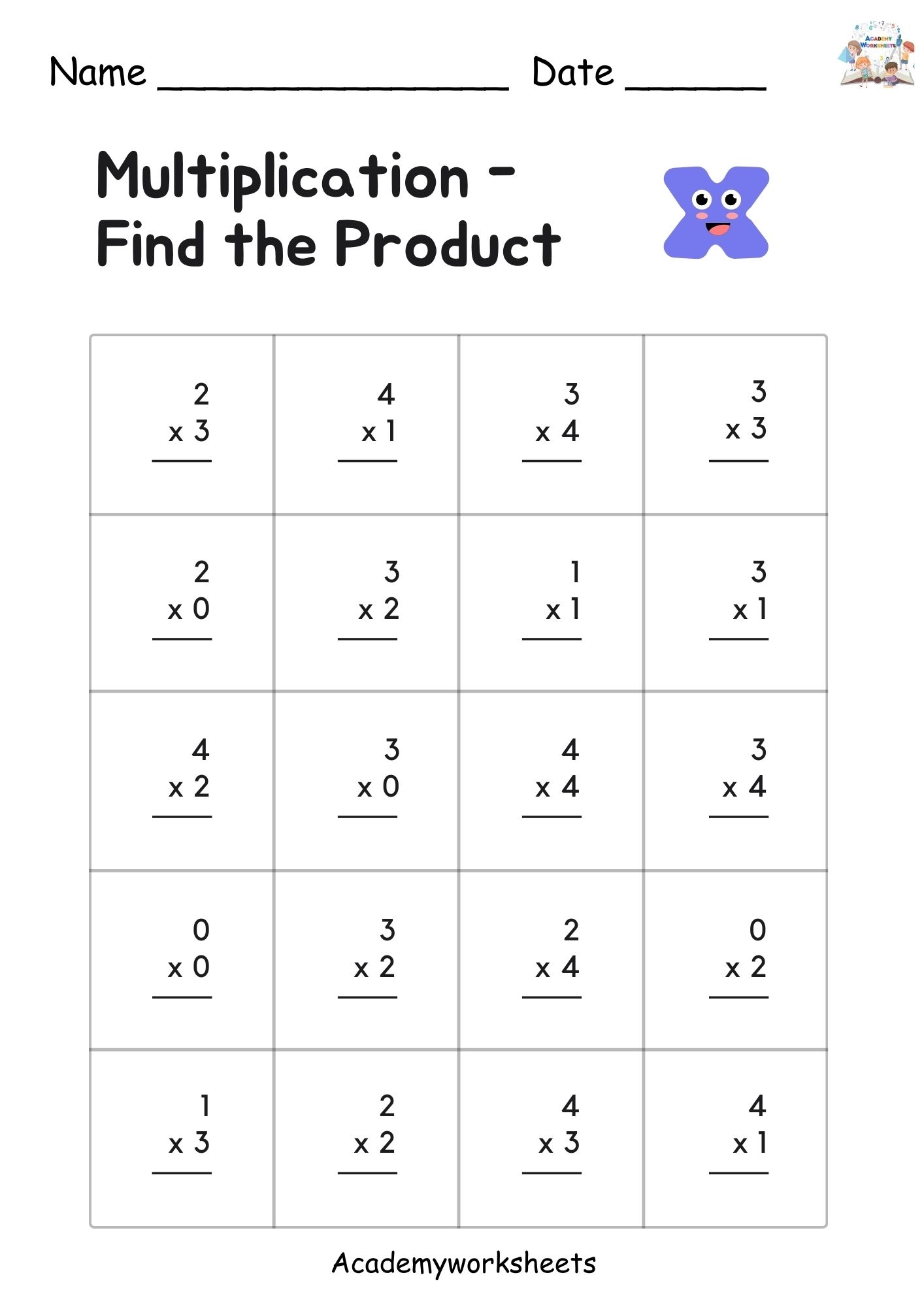 Multiplication Tables 0 To 4 Academy Worksheets