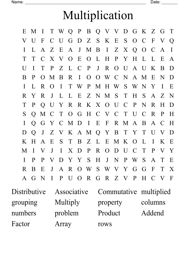 Multiplication Word Search WordMint