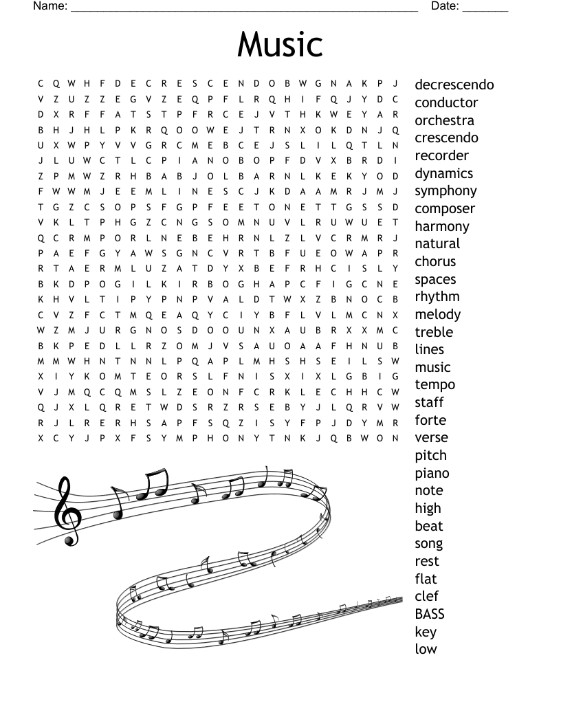Music Word Search Printable Pdf