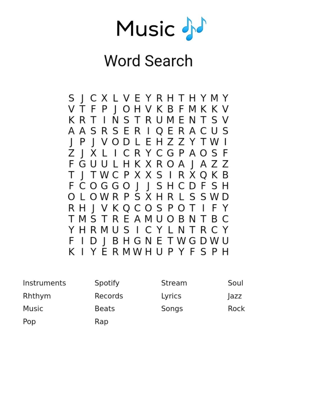 Music Word Search Printable Pdf
