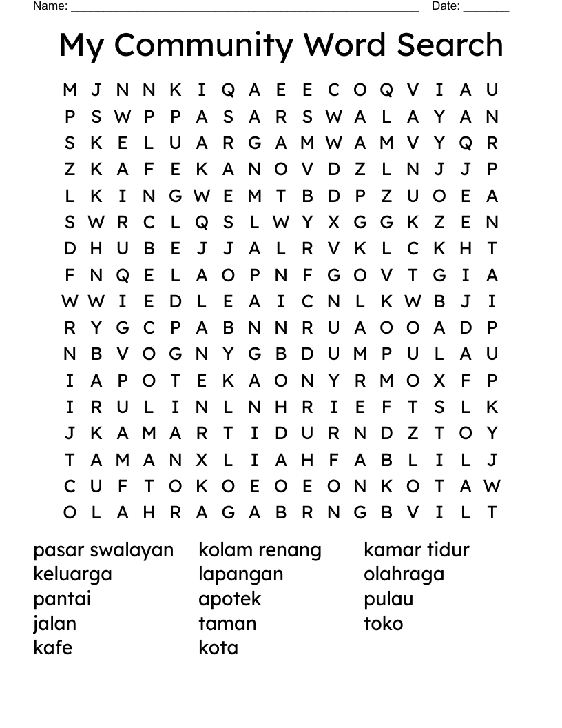 My Community Word Search WordMint