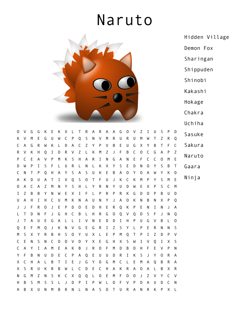 Naruto Word Search Printable