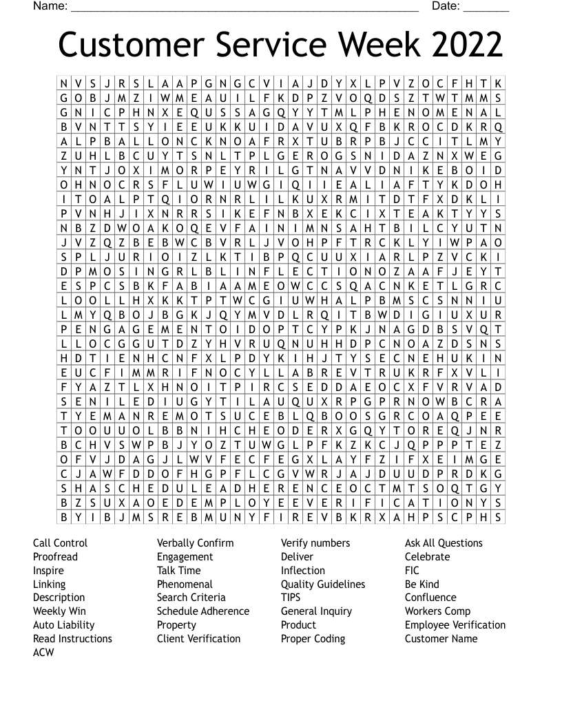 Customer Service Word Search Printable
