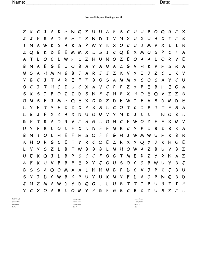 National Hispanic Heritage Month Word Search WordMint