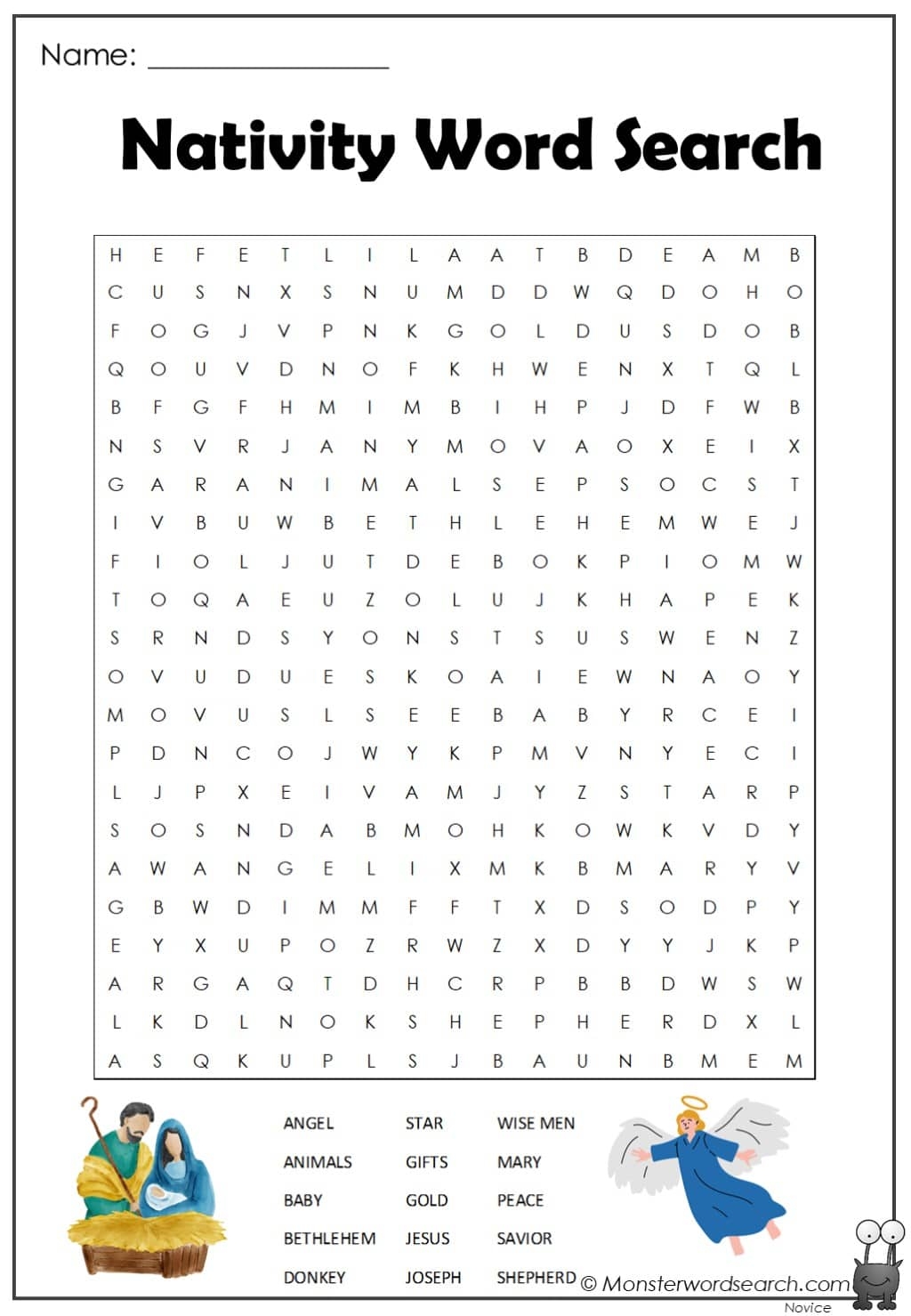 Nativity Word Search Printable