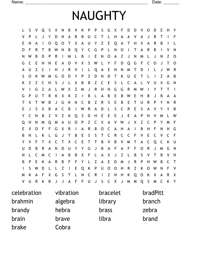 Naughty Word Search Printable