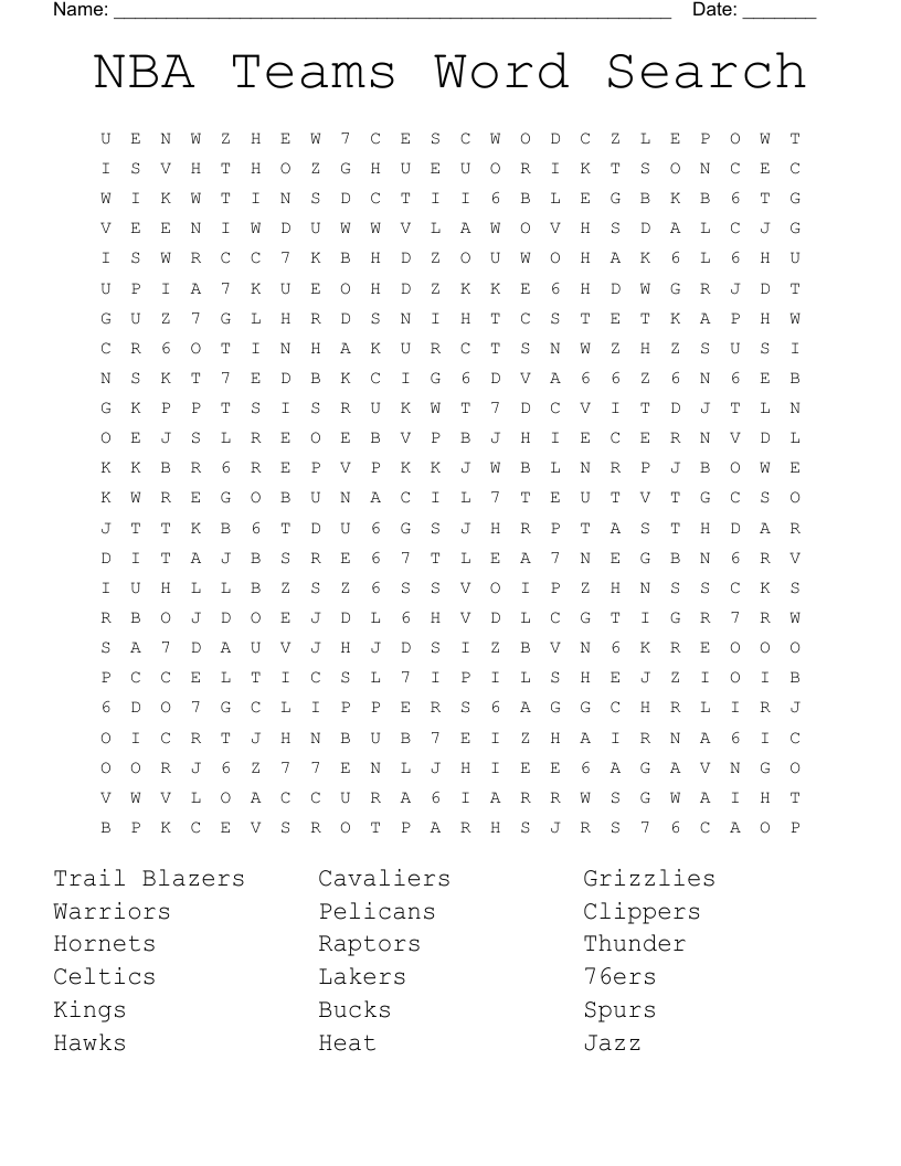 Printable Nba Word Search