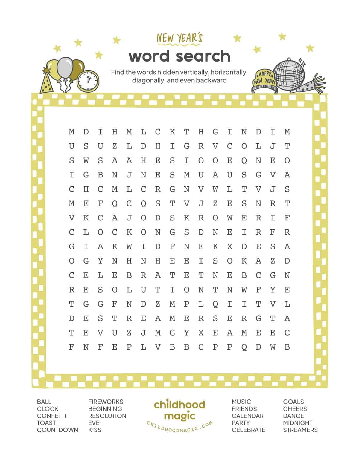 Free New Years Word Search Printable
