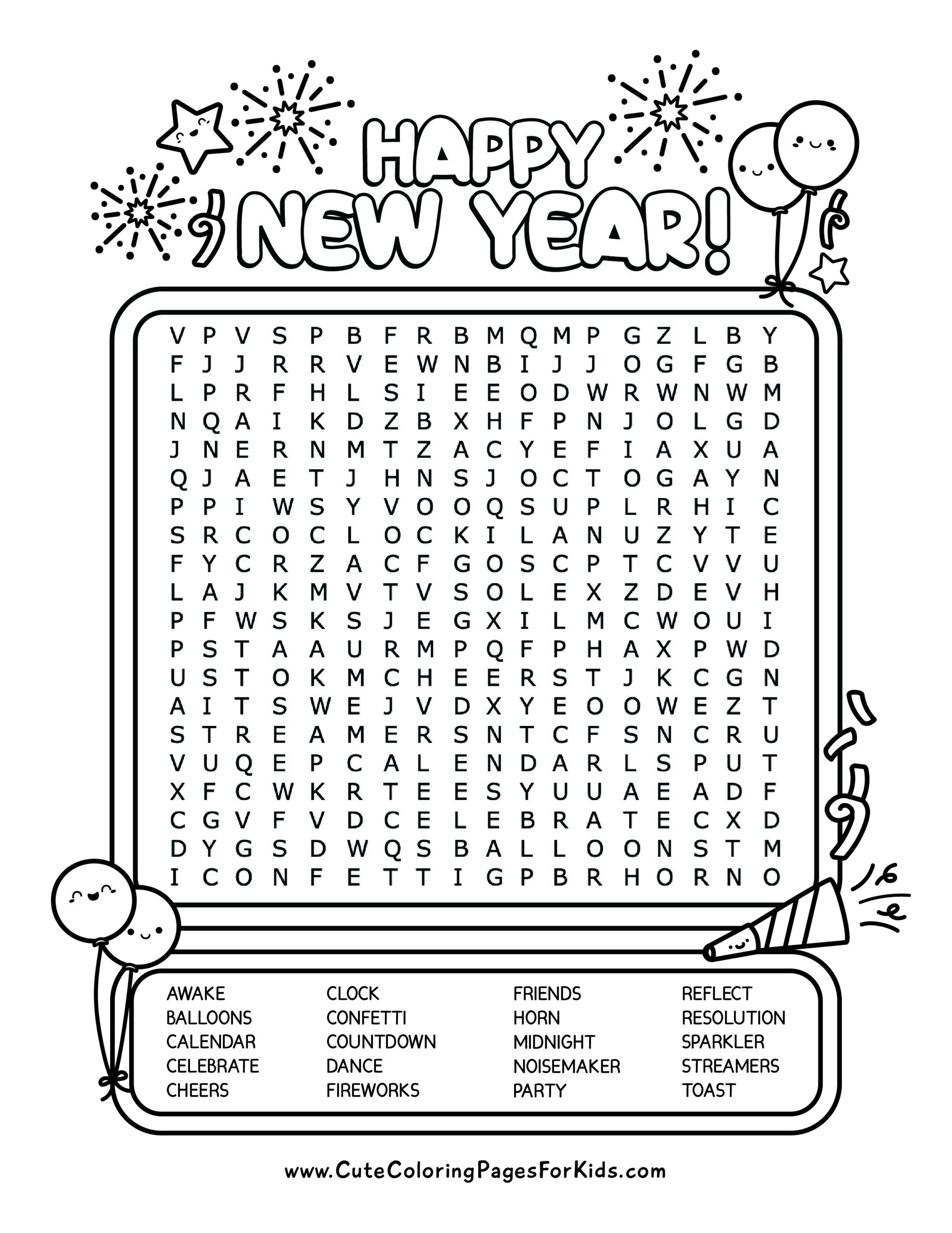 Happy New Year Word Search Printable